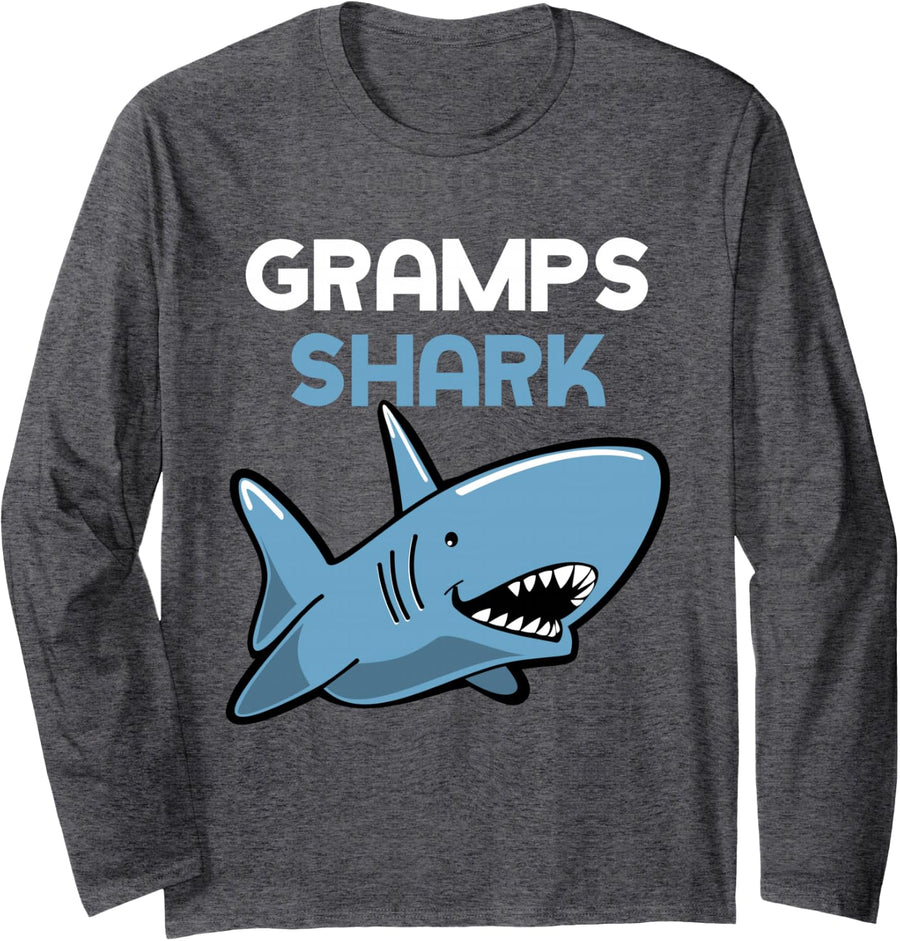 Gramps Shark Cool Funny Family Long Sleeve T-Shirt - Adult Unisex Dark Heather Grey