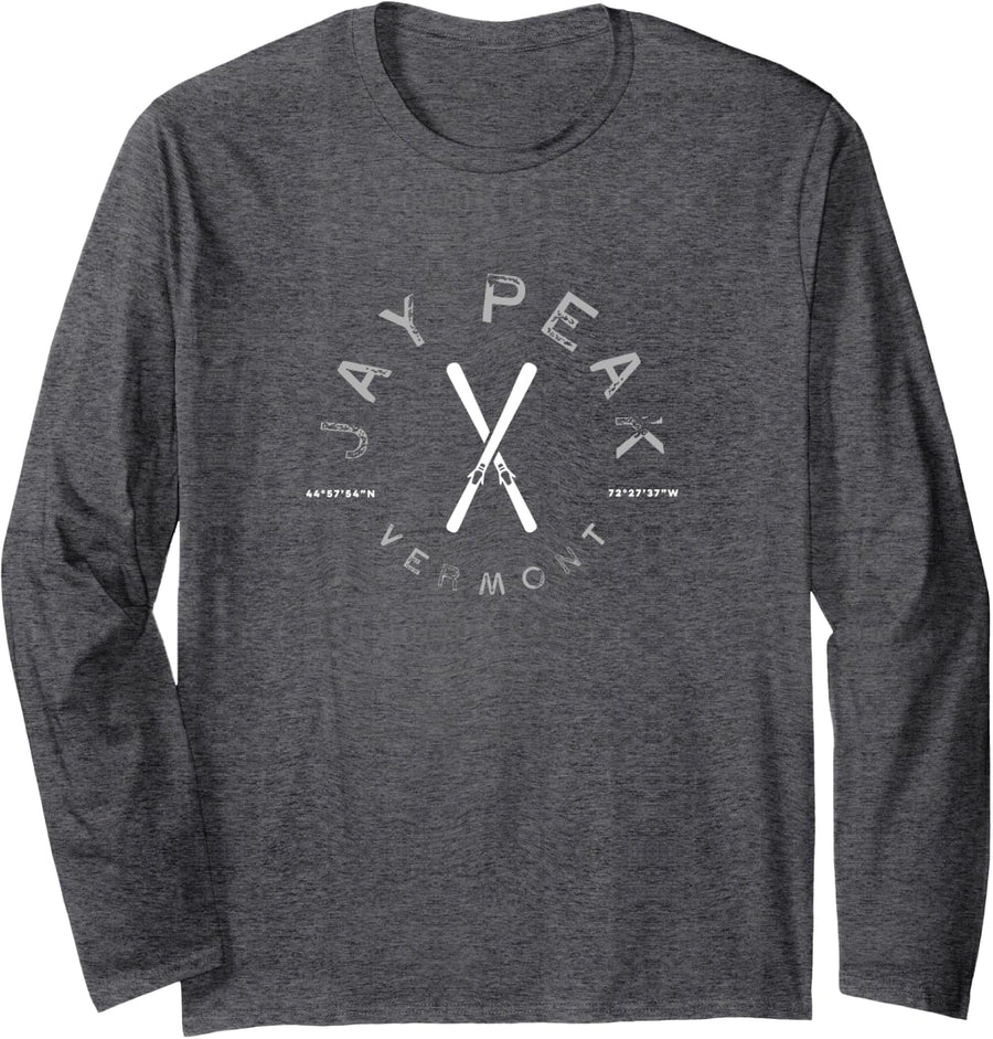 Jay Peak Vermont Graphic Vintage Ski Long Sleeve T Shirt - Adult Unisex Dark Heather Grey