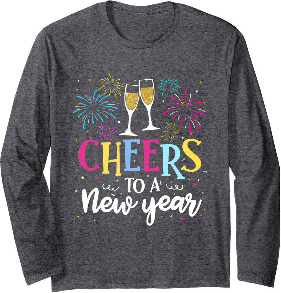 Wine Cheers To A New Year 2022 Long Sleeve T-Shirt - Adult Unisex Dark Heather Grey
