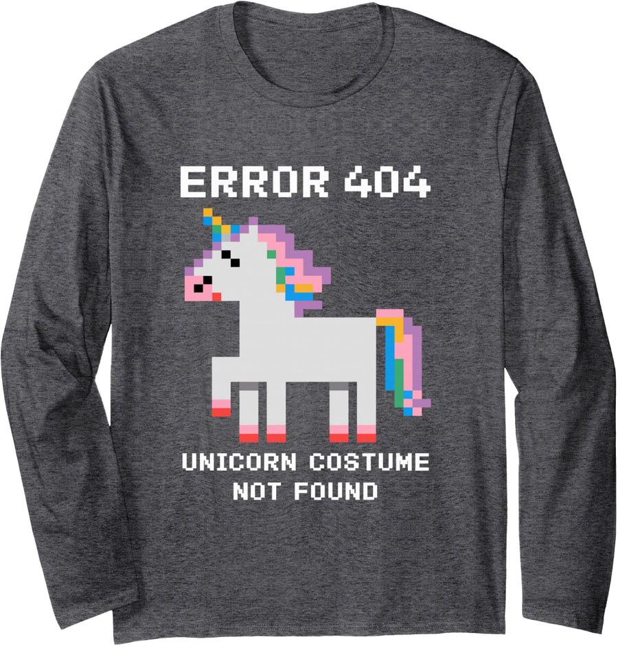 Error Message Unicorn Costume Not Halloween Found Programmer Long Sleeve T-Shirt - Adult Unisex Dark Heather Grey