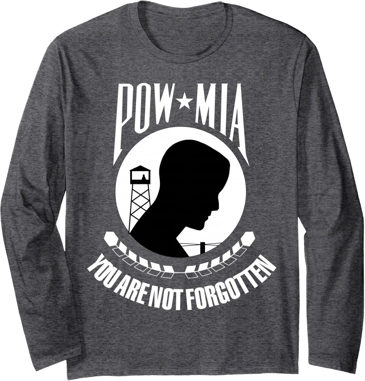POW MIA Flag You are Not Forgotten Soldier Memorial Day War Long Sleeve T-Shirt - Adult Unisex Dark Heather Grey