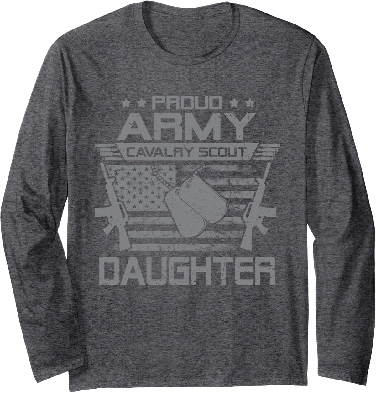 Proud Cavalry Scout Daughter Flag American US Veteran Long Sleeve T-Shirt - Adult Unisex Dark Heather Grey