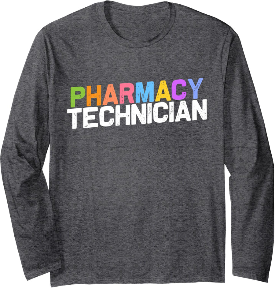 Pharmacy Tech Tee Men Women Pharmacy Technician Pharmacist Long Sleeve T-Shirt - Adult Unisex Dark Heather Grey