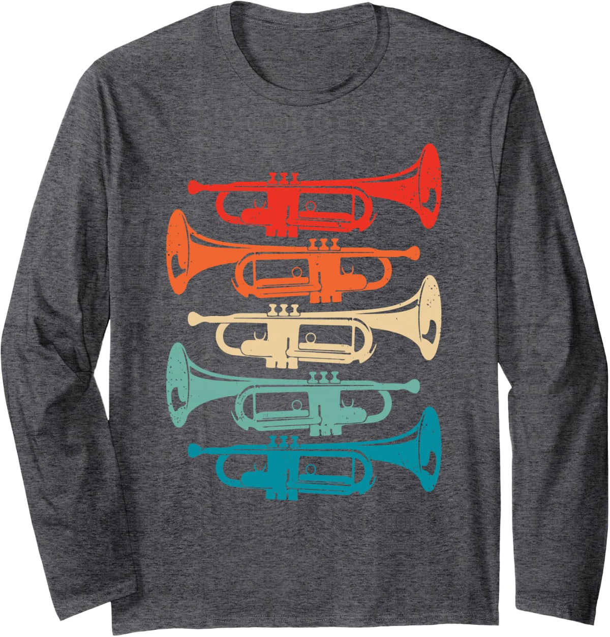 Retro Trumpets Player Musician Trumpeter Music Lover Long Sleeve T-Shirt - Adult Unisex Dark Heather Grey