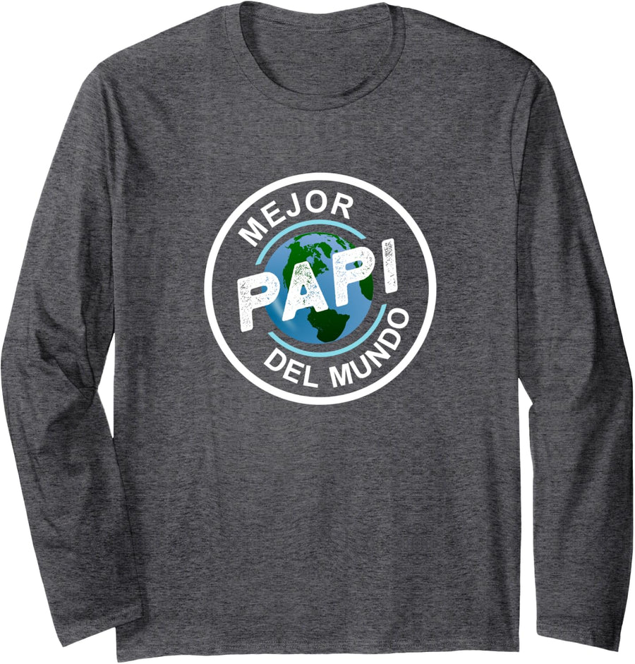 Mejor Papi Del Mundo Best Daddy In Spanish Father's Day Long Sleeve T-Shirt - Adult Unisex Dark Heather Grey