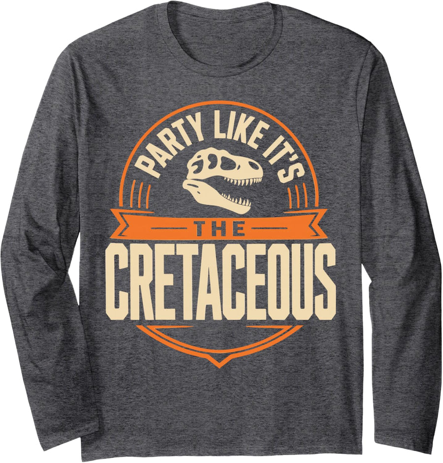 Paleontology Cretaceous Fossils Dinosaur Paleontologist Long Sleeve T-Shirt - Adult Unisex Dark Heather Grey