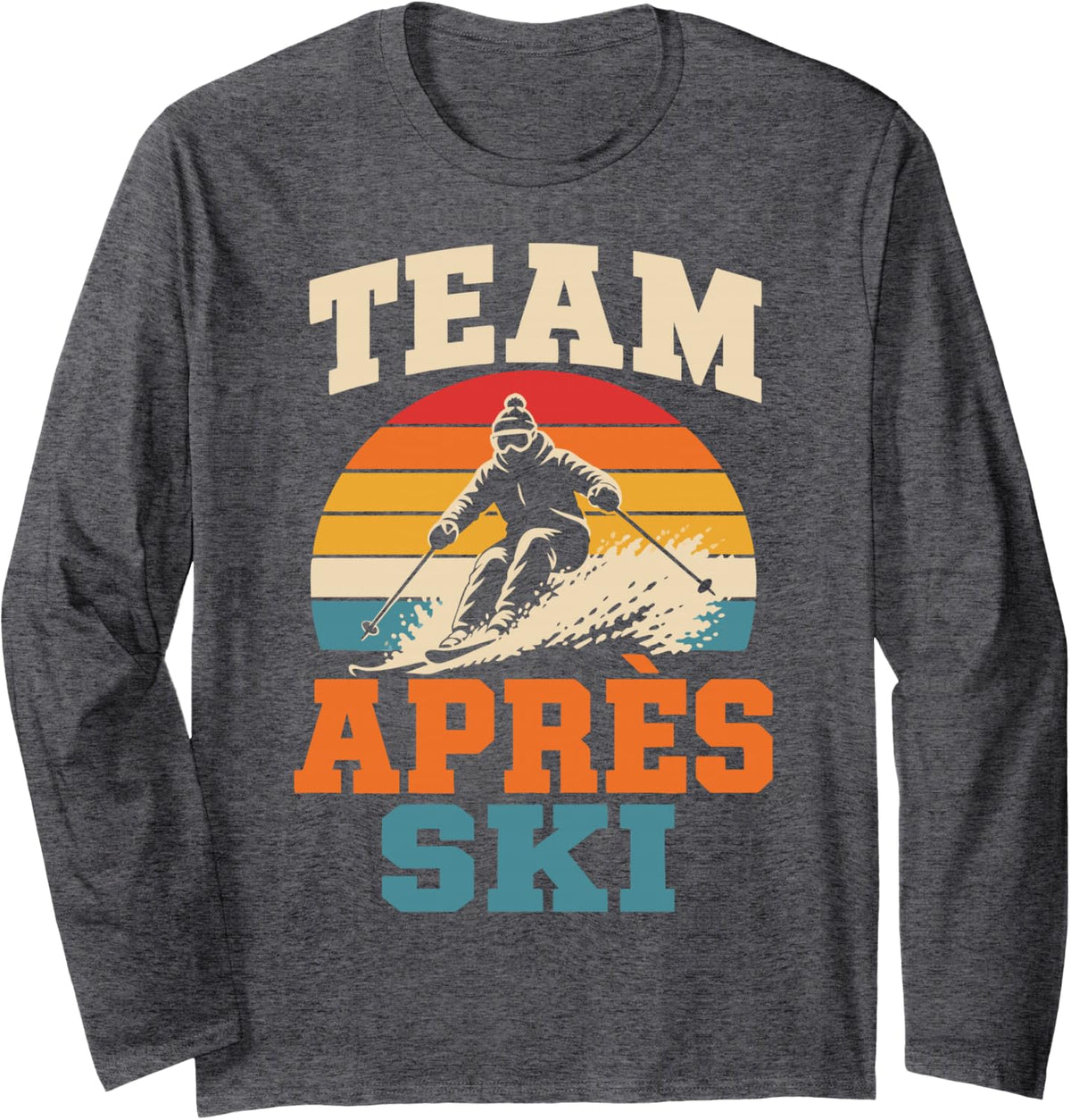 Skiing Team Winter Sports Funny Skier Crew Long Sleeve T-Shirt - Adult Unisex Dark Heather Grey