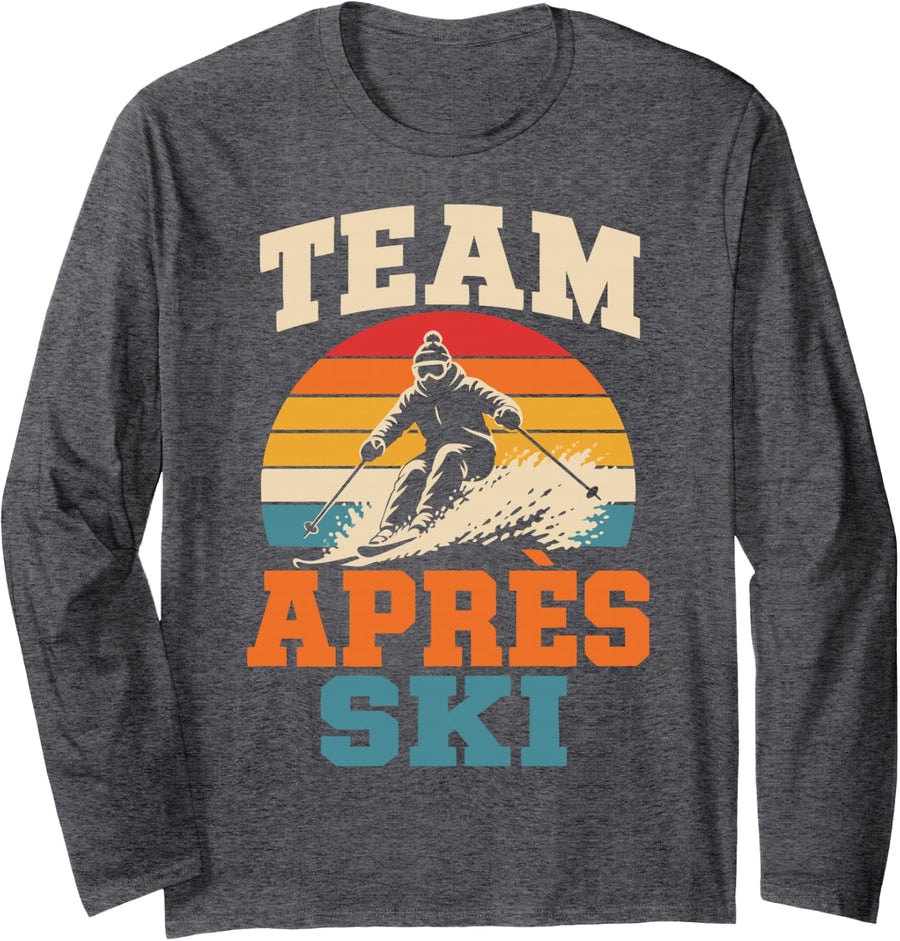 Skiing Team Winter Sports Funny Skier Crew Long Sleeve T-Shirt - Adult Unisex Dark Heather Grey