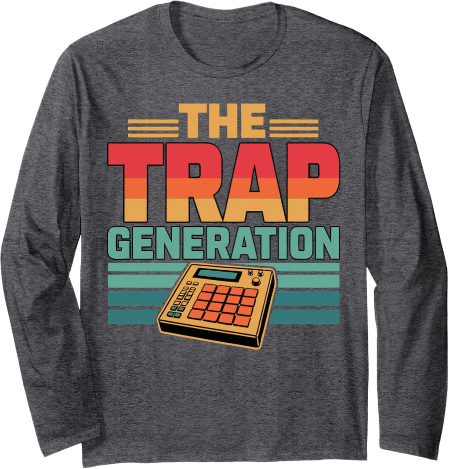 Vintage Trap Music Hip Hop Rap Beats Long Sleeve T-Shirt - Adult Unisex Dark Heather Grey