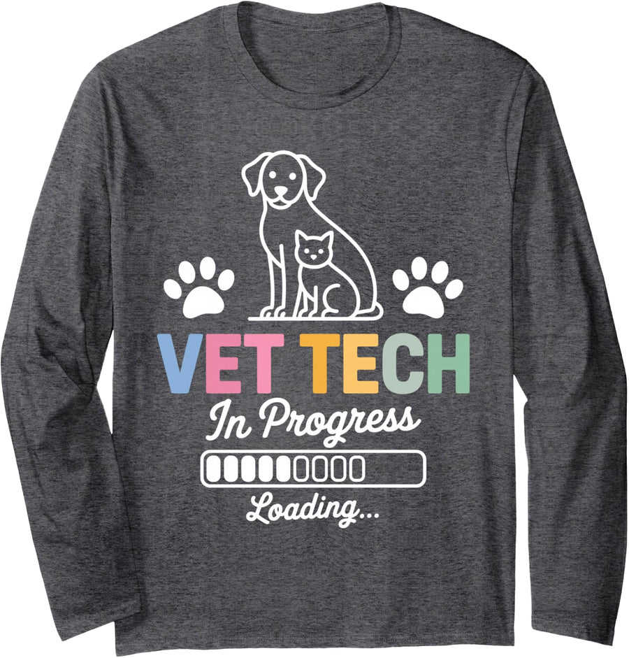Funny Vet Tech Art for Men Women Kids Veterinary Technician Long Sleeve T-Shirt - Adult Unisex Dark Heather Grey