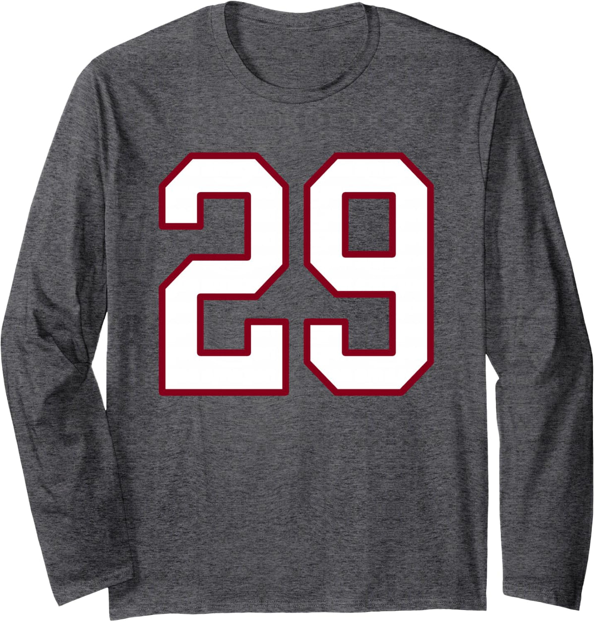 Maroon and White Number 29 Jersey Player Uniform #29 Long Sleeve T-Shirt - Adult Unisex Dark Heather Grey