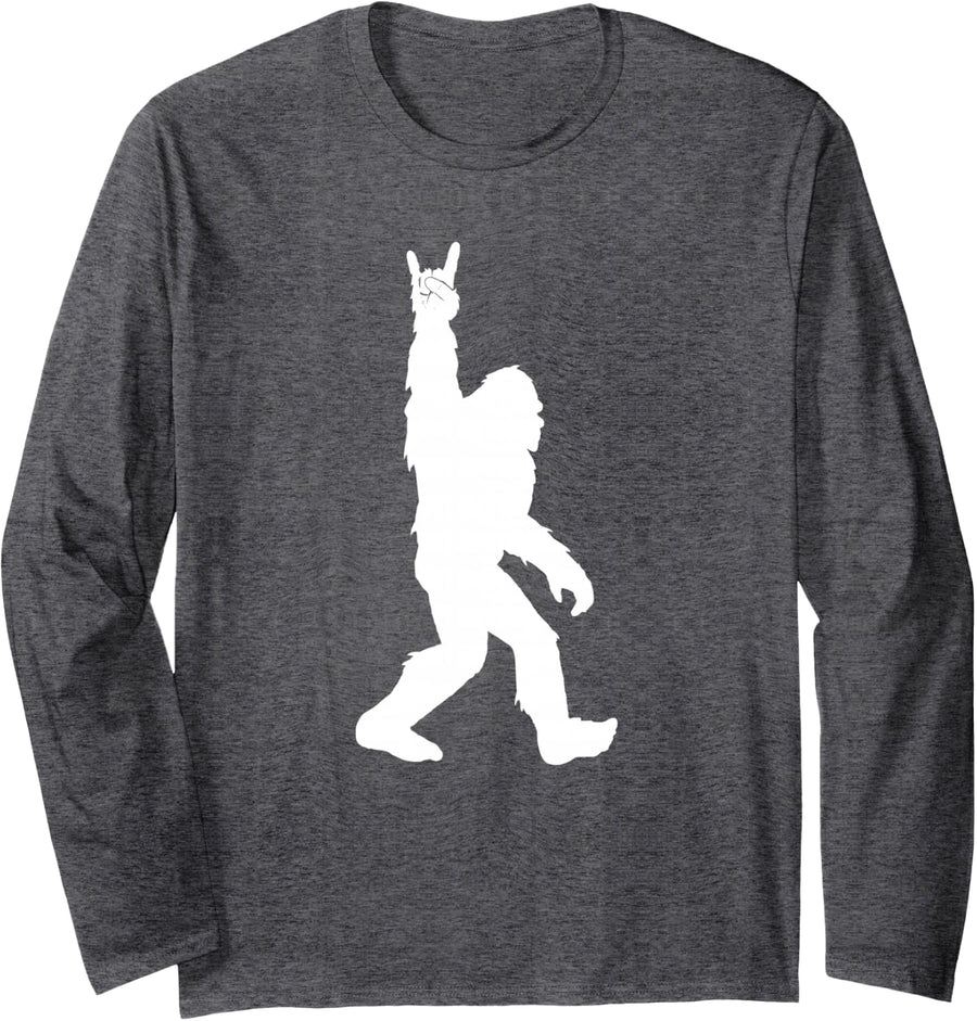 Funny Bigfoot Rock and Roll Tshirt for Sasquatch Believers Long Sleeve T-Shirt - Adult Unisex Dark Heather Grey