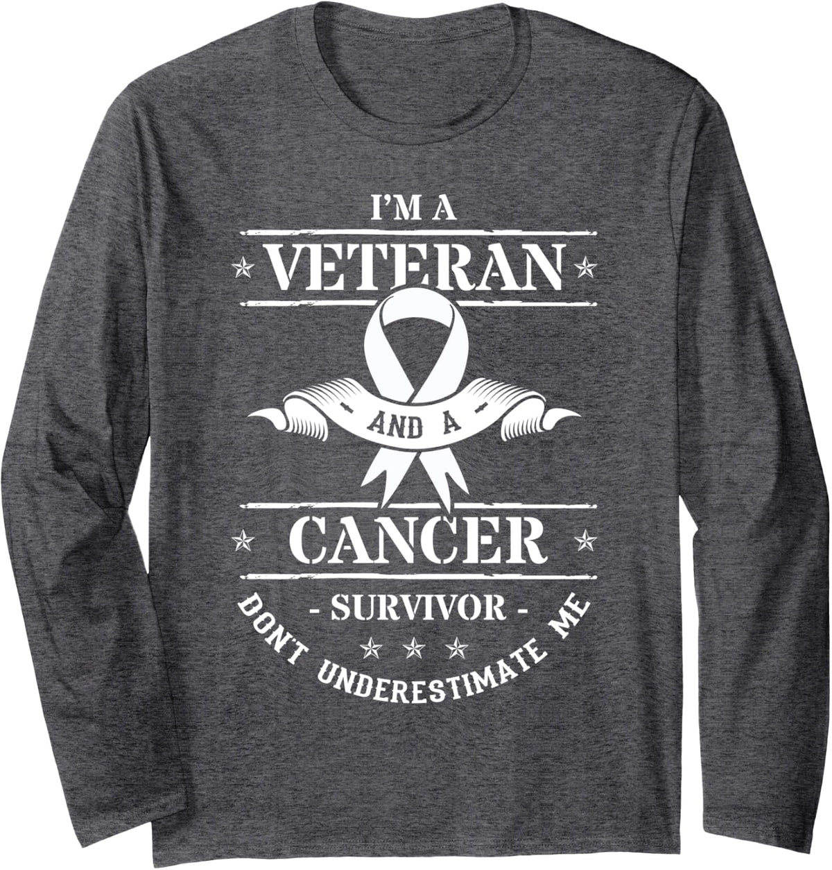 Cancer Survivor Veteran Chemotherapy Warrior Long Sleeve T-Shirt - Adult Unisex Dark Heather Grey