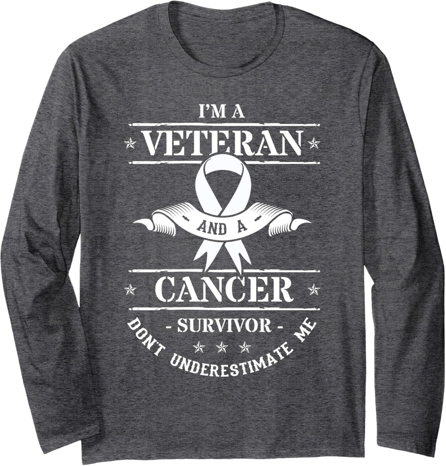 Cancer Survivor Veteran Chemotherapy Warrior Long Sleeve T-Shirt - Adult Unisex Dark Heather Grey