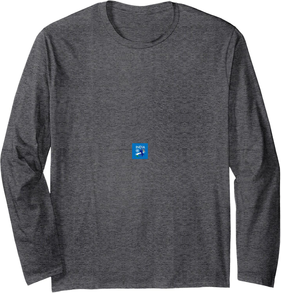 India Cricket with Indian Flag Brush Stroke Long Sleeve T-Shirt - Adult Unisex Dark Heather Grey