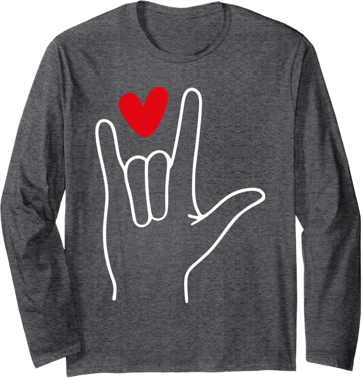 I Love You Sign Language Cute Happy Valentine’s Day Long Sleeve T-Shirt - Adult Unisex Dark Heather Grey