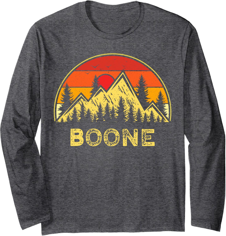 Vintage Boone North Carolina NC Mountains Hiking Souvenir Long Sleeve T-Shirt - Adult Unisex Dark Heather Grey