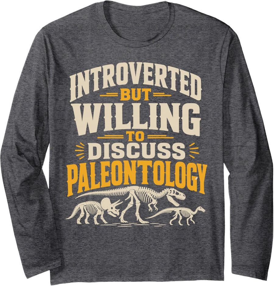 Vintage Paleontology Fossils Dinosaur Paleontologist Long Sleeve T-Shirt - Adult Unisex Dark Heather Grey