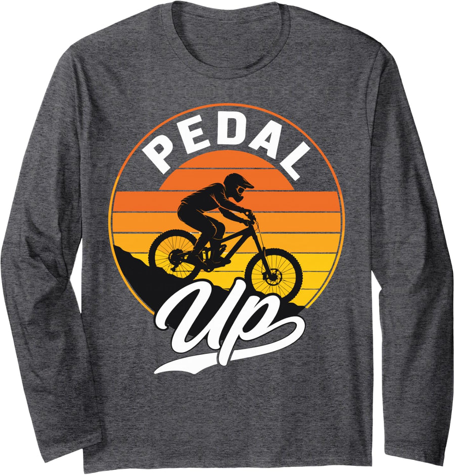Downhill Mountain Bike Rider Long Sleeve T-Shirt - Adult Unisex Dark Heather Grey