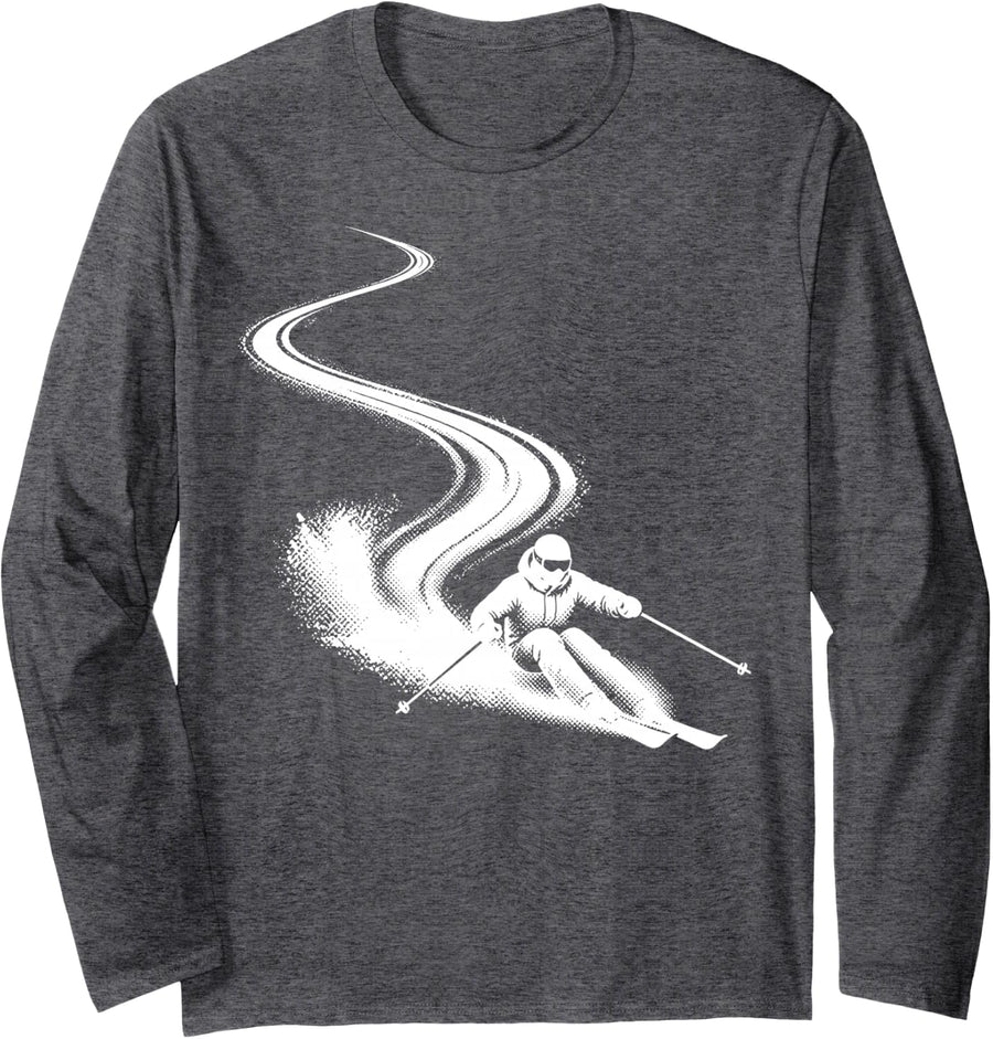 Skiing Powder Days Winter Sports Skier Long Sleeve T-Shirt - Adult Unisex Dark Heather Grey
