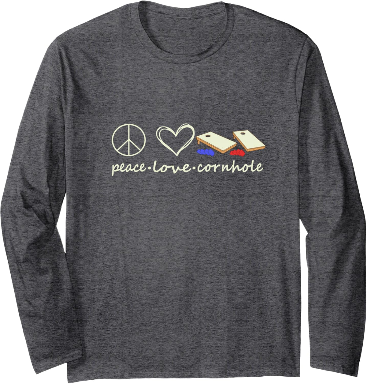 Love Peace Cornhole Funny Game Long Sleeve T-Shirt - Adult Unisex Dark Heather Grey