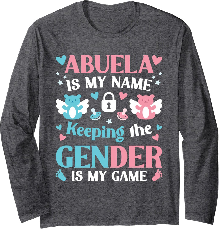 Boy Or Girl Abuela Keeper of The Gender Reveal Party Grandma Long Sleeve T-Shirt - Adult Unisex Dark Heather Grey