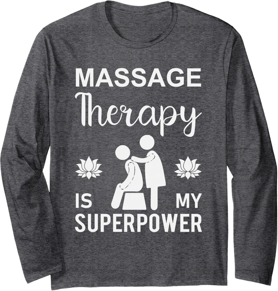 Massage Therapy Professional Skill Lotus Design Long Sleeve T-Shirt - Adult Unisex Dark Heather Grey