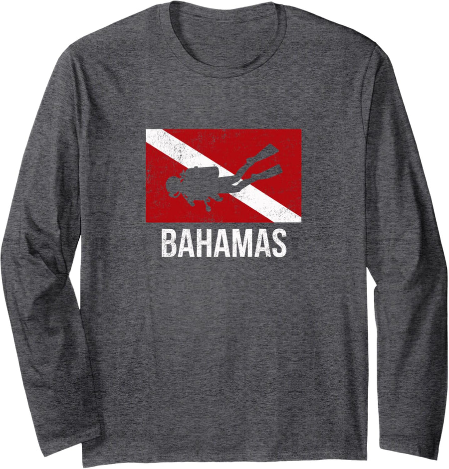 Bahamas Scuba Diving Diver Dive Flag Gift Long Sleeve T-Shirt - Adult Unisex Dark Heather Grey
