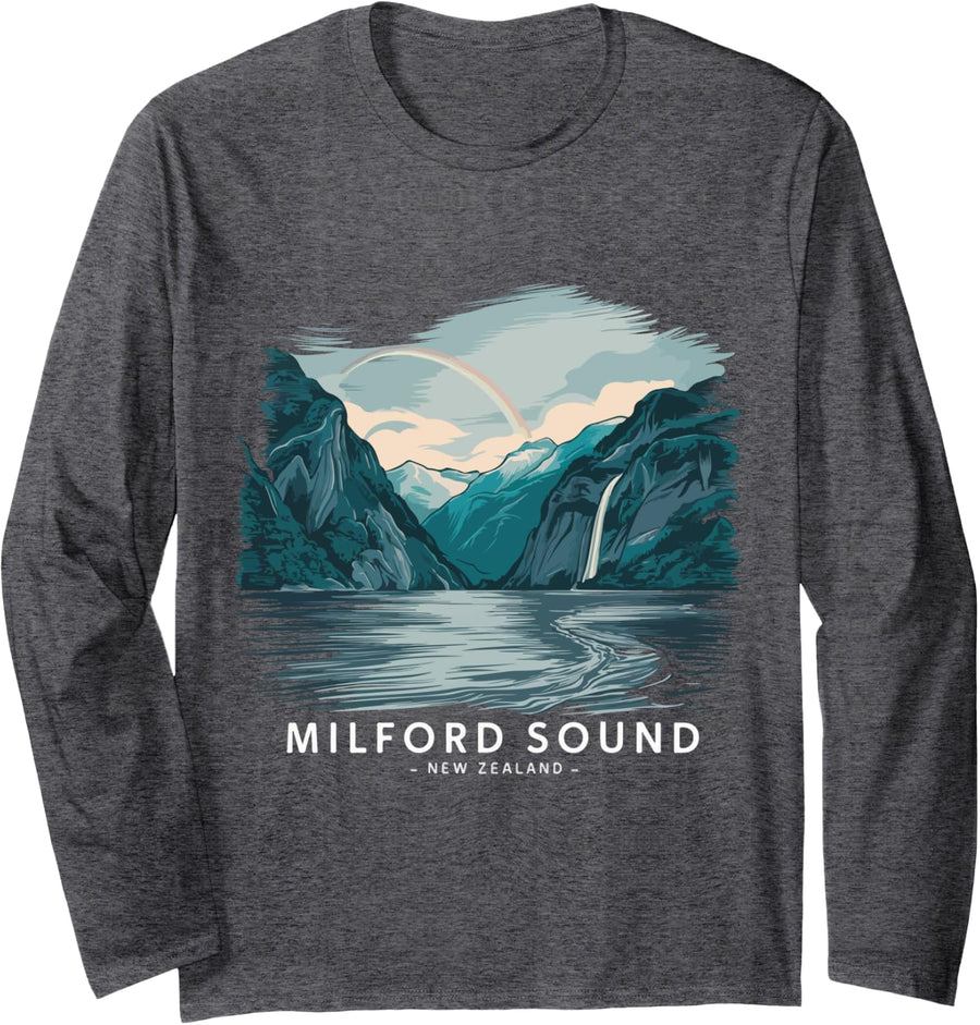 New Zealand Hike Milford Sound Outfit Fjord Hiking Long Sleeve T-Shirt - Adult Unisex Dark Heather Grey