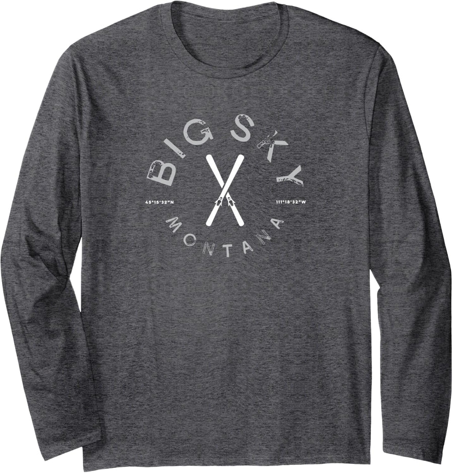 Big Sky Montana Vintage Graphic Ski Long Sleeve T-Shirt - Adult Unisex Dark Heather Grey