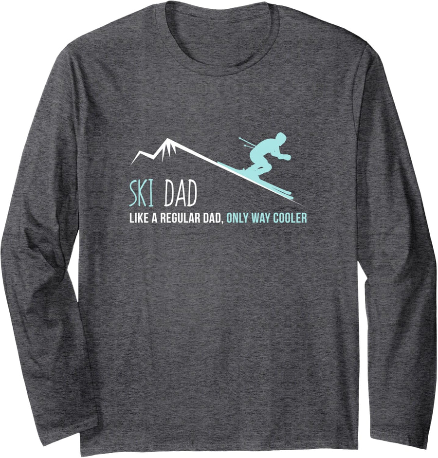 Ski Dad Funny Cute Winter Skiing Gift Long Sleeve T-Shirt - Adult Unisex Dark Heather Grey