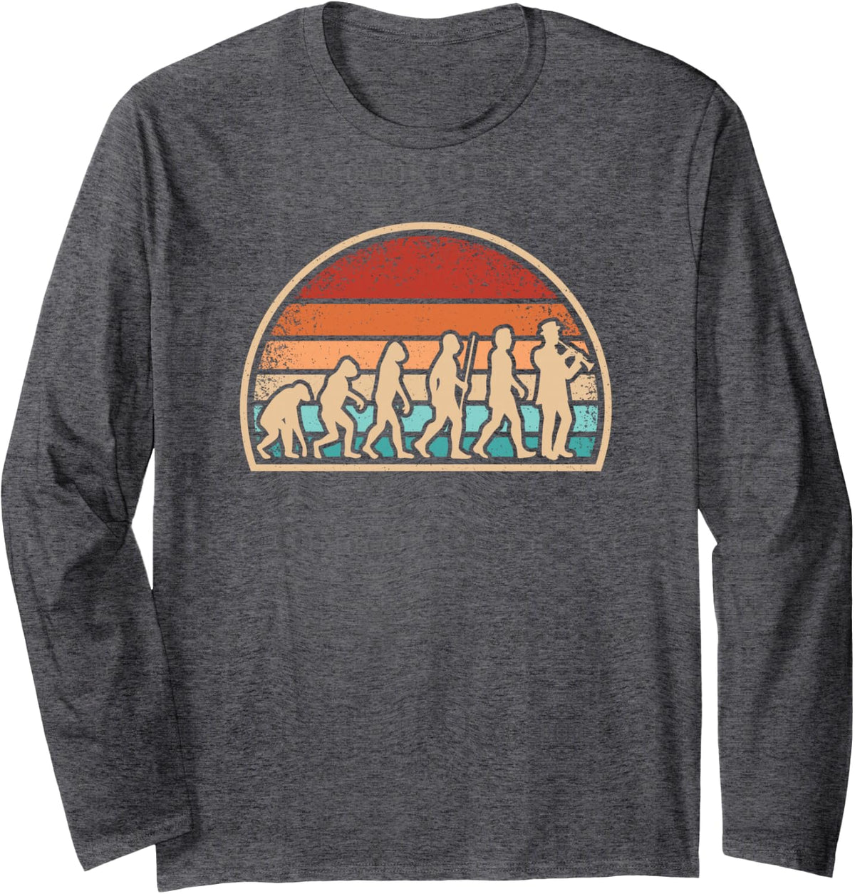 Retro Clarinet Evolution Clarinetist Vintage Musician Men Long Sleeve T-Shirt - Adult Unisex Dark Heather Grey