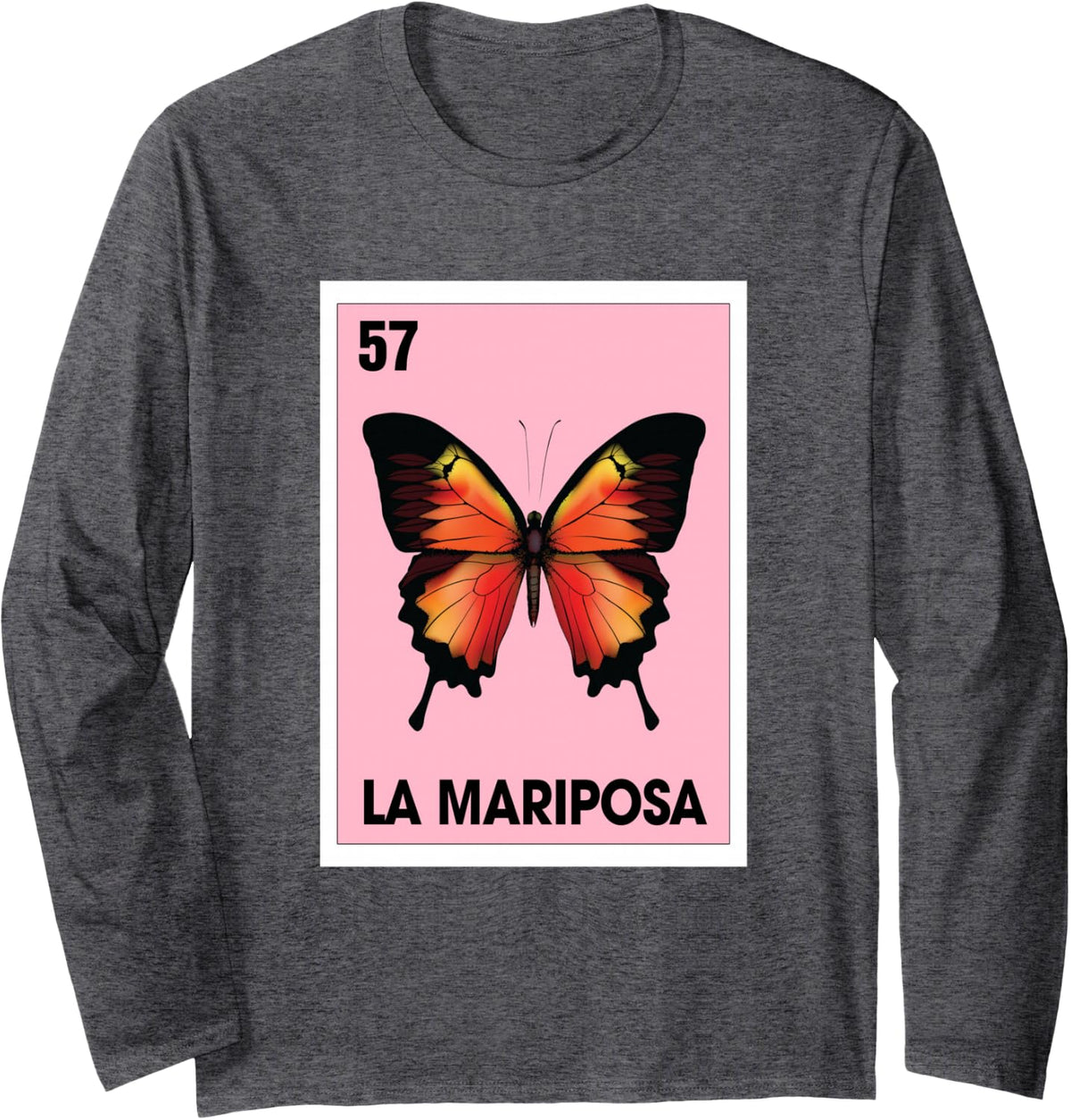 La Mariposa Mexican Bingo Card Game Butterfly Lover Spanish Long Sleeve T-Shirt - Adult Unisex Dark Heather Grey