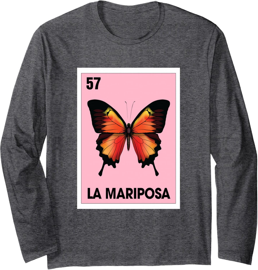 La Mariposa Mexican Bingo Card Game Butterfly Lover Spanish Long Sleeve T-Shirt - Adult Unisex Dark Heather Grey