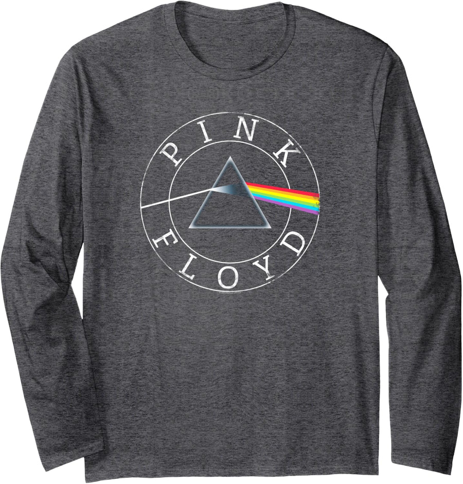 Official Pink Floyd Prism Circle Logo Rock Band Music Retro Long Sleeve T-Shirt - Adult Unisex Dark Heather Grey