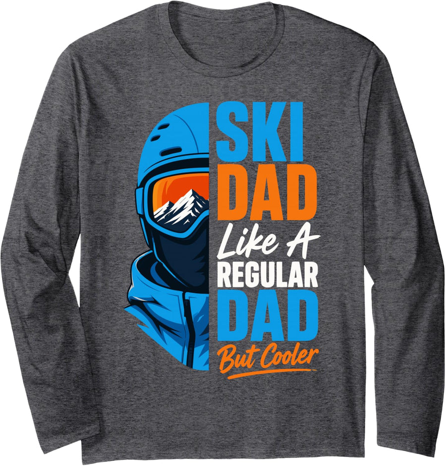 Dad Skiing Father Alpine Winter Sports Skier Long Sleeve T-Shirt - Adult Unisex Dark Heather Grey