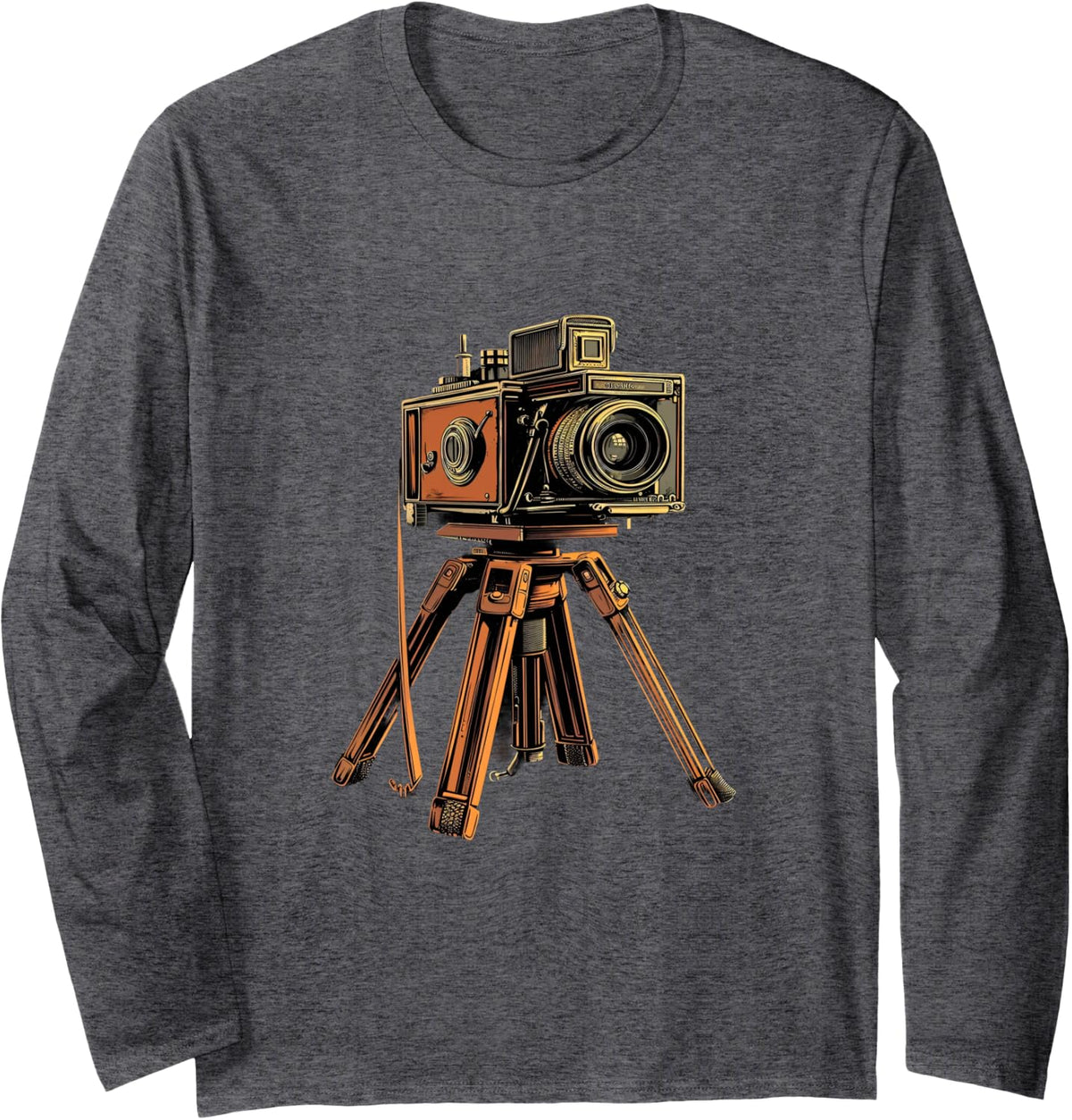 Photography Camera on Tripod Photographer Vintage Long Sleeve T-Shirt - Adult Unisex Dark Heather Grey