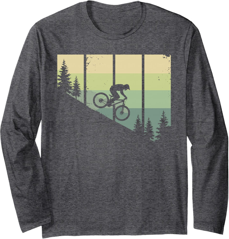 Cool Downhill Mountain Bike Art for Men Women MTB Downhill Long Sleeve T-Shirt - Adult Unisex Dark Heather Grey