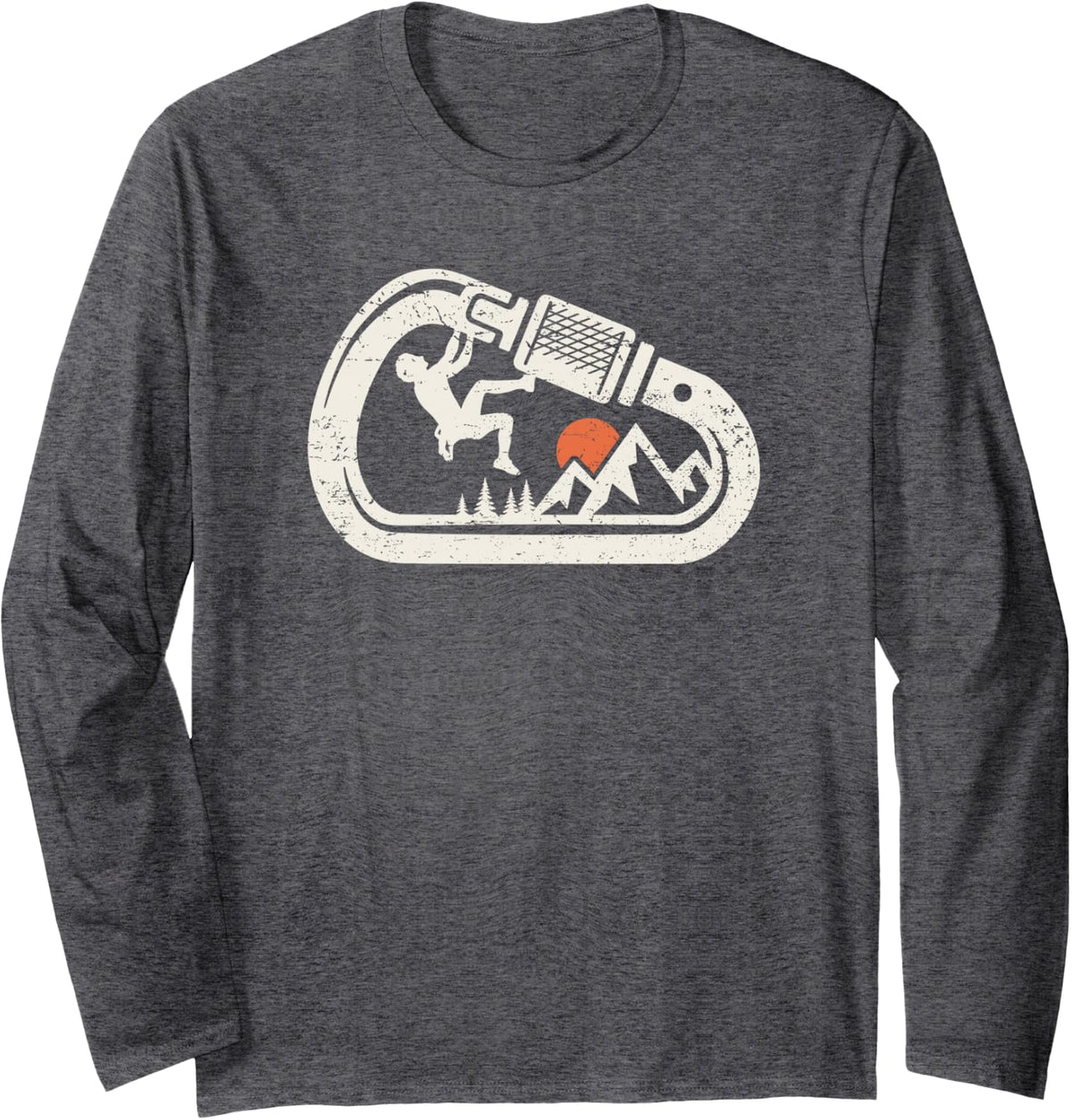 Climber Bouldering Climb Carabiner Rock Climbing Long Sleeve T-Shirt - Adult Unisex Dark Heather Grey
