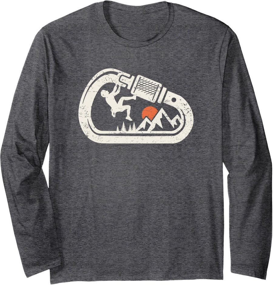 Climber Bouldering Climb Carabiner Rock Climbing Long Sleeve T-Shirt - Adult Unisex Dark Heather Grey