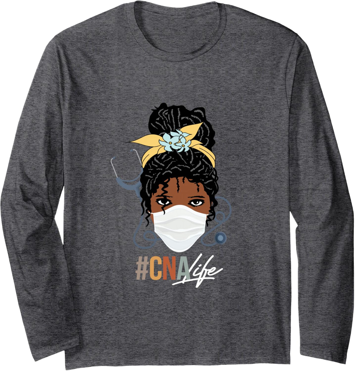 Black Woman CNA Life Emergency Nurse Assitant First Aider Long Sleeve T-Shirt - Adult Unisex Dark Heather Grey