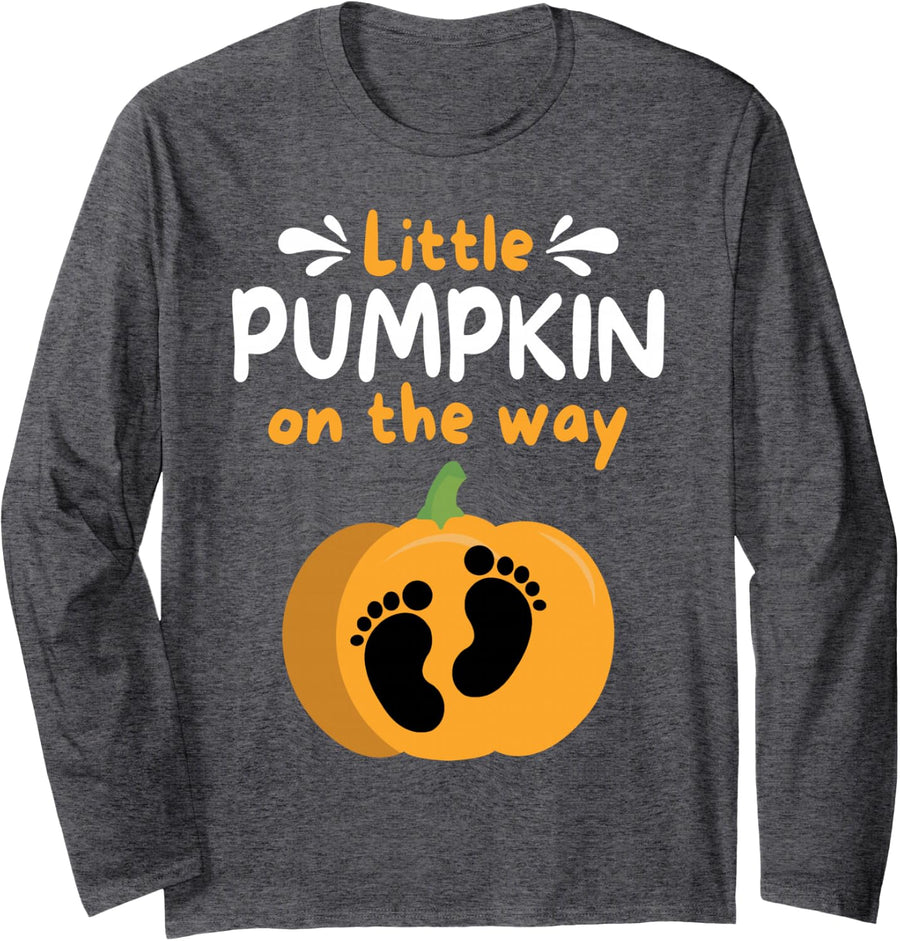 Little Pumpkin On The Way Pregnancy Mommy To Be 2026 Reveal Long Sleeve T-Shirt - Adult Unisex Dark Heather Grey