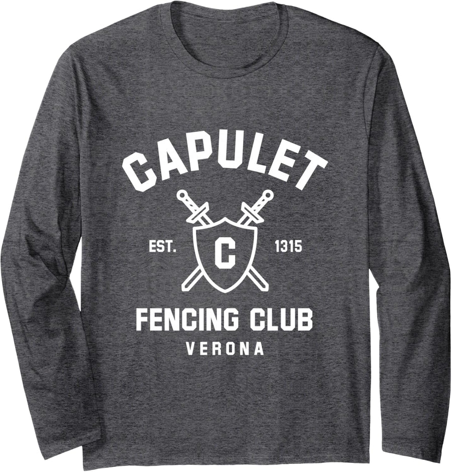 Capulet Fencing Club Romeo and Juliet Funny Book Lover Long Sleeve T-Shirt - Adult Unisex Dark Heather Grey