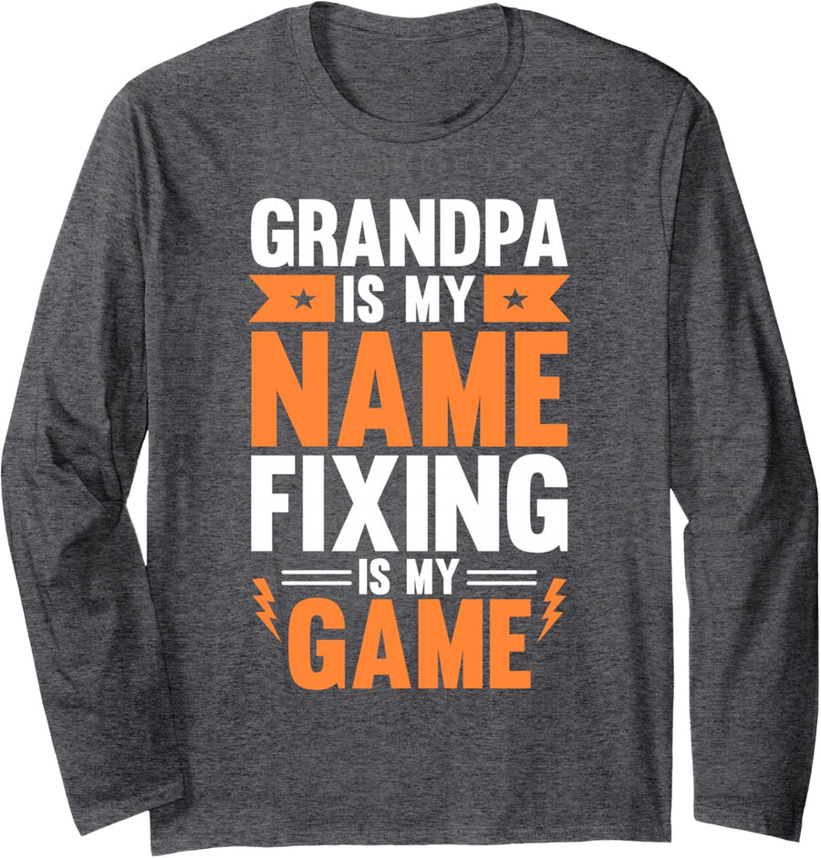 Grandfather Papaw Pop Gramps Granddad Grandpa Long Sleeve T-Shirt - Adult Unisex Dark Heather Grey