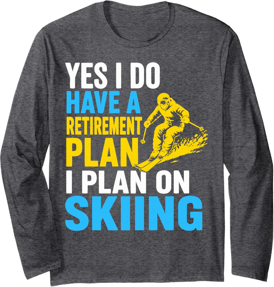 Skiing Humor Winter Sports Skier Long Sleeve T-Shirt - Adult Unisex Dark Heather Grey