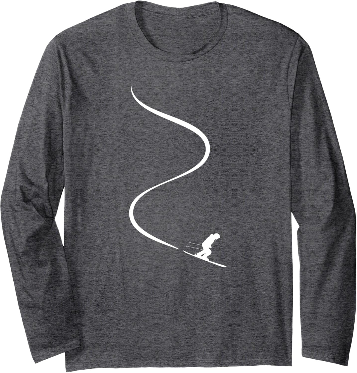 Skier with tracks in deep powder snow freeride gift Long Sleeve T-Shirt - Adult Unisex Dark Heather Grey
