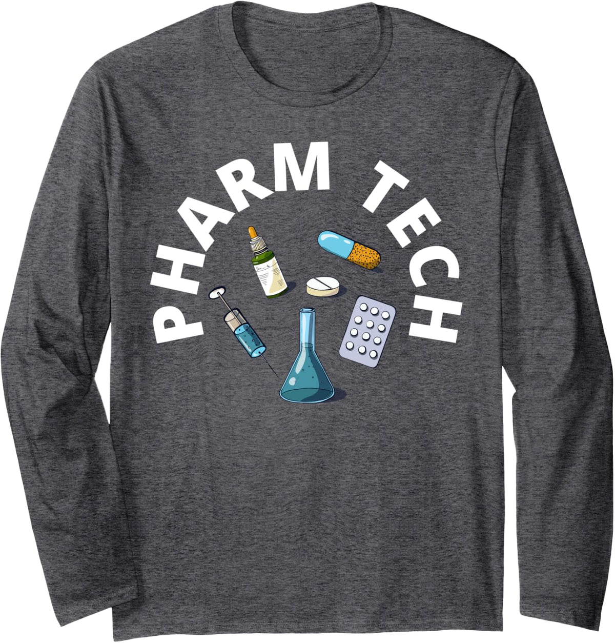 Pharm Tech - Certified Pharmacy Technician CPhT Design Long Sleeve T-Shirt - Adult Unisex Dark Heather Grey