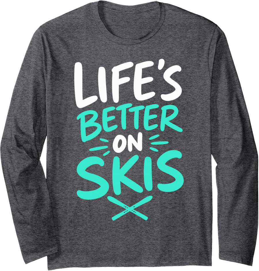 Skiing Mountains Winter Sports Skier Long Sleeve T-Shirt - Adult Unisex Dark Heather Grey