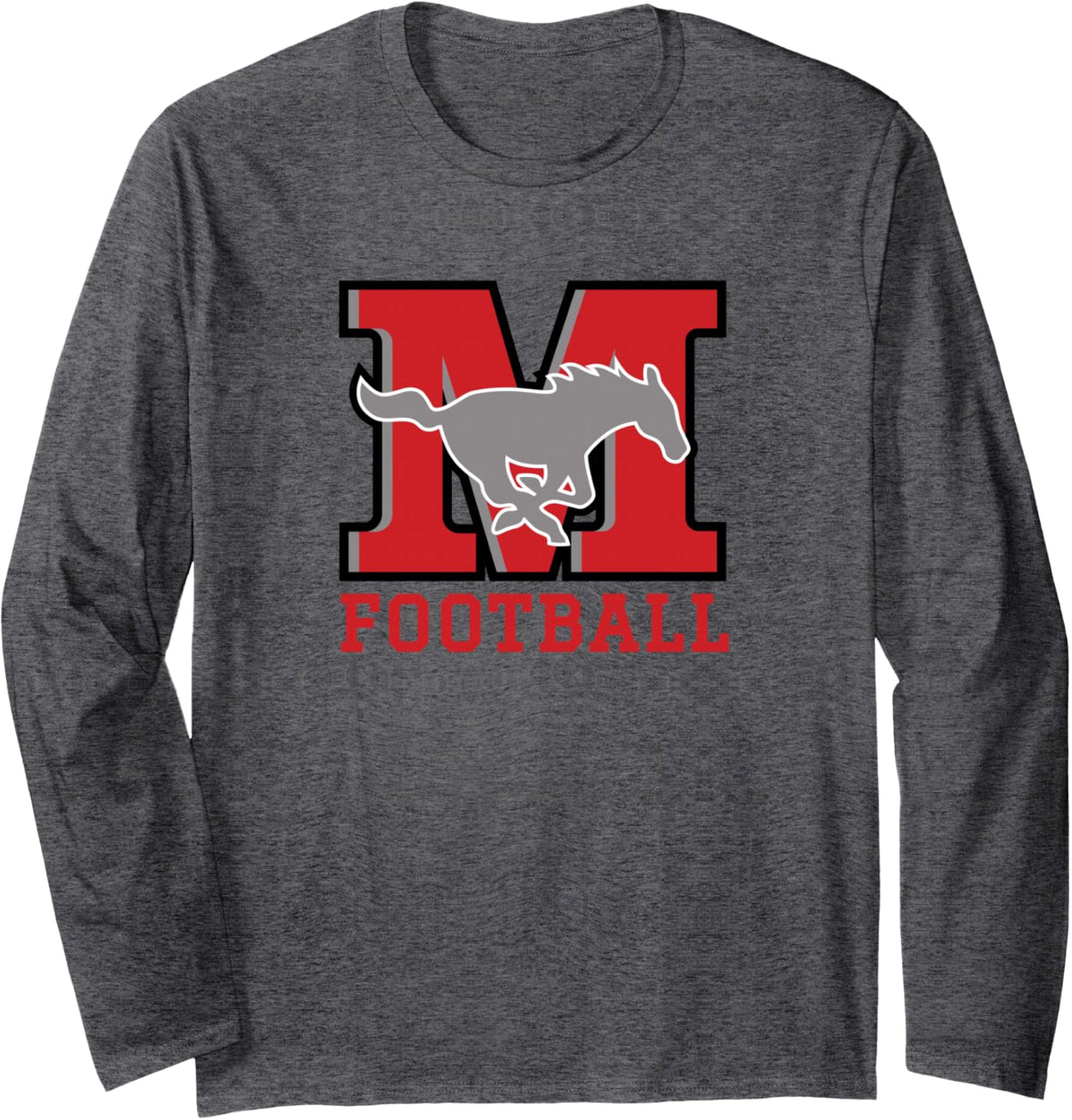 Memorial TX Logo Football Long Sleeve T-Shirt - Adult Unisex Dark Heather Grey