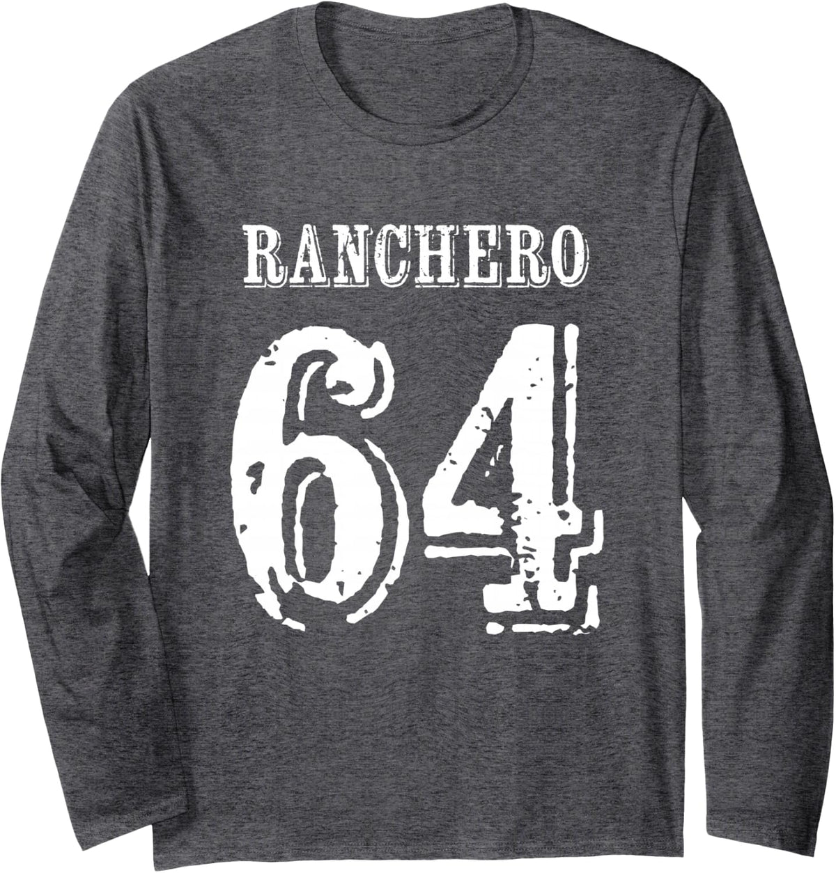 Jersey Style Ranchero 64 Spanish Rancher Cowboy Long Sleeve T-Shirt - Adult Unisex Dark Heather Grey